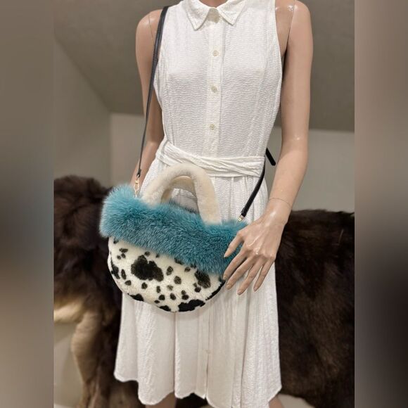 Colorblock Handmade Real Fox Fur & Shearling leather Top Handles Bag/Multi Use - Picture 10 of 16